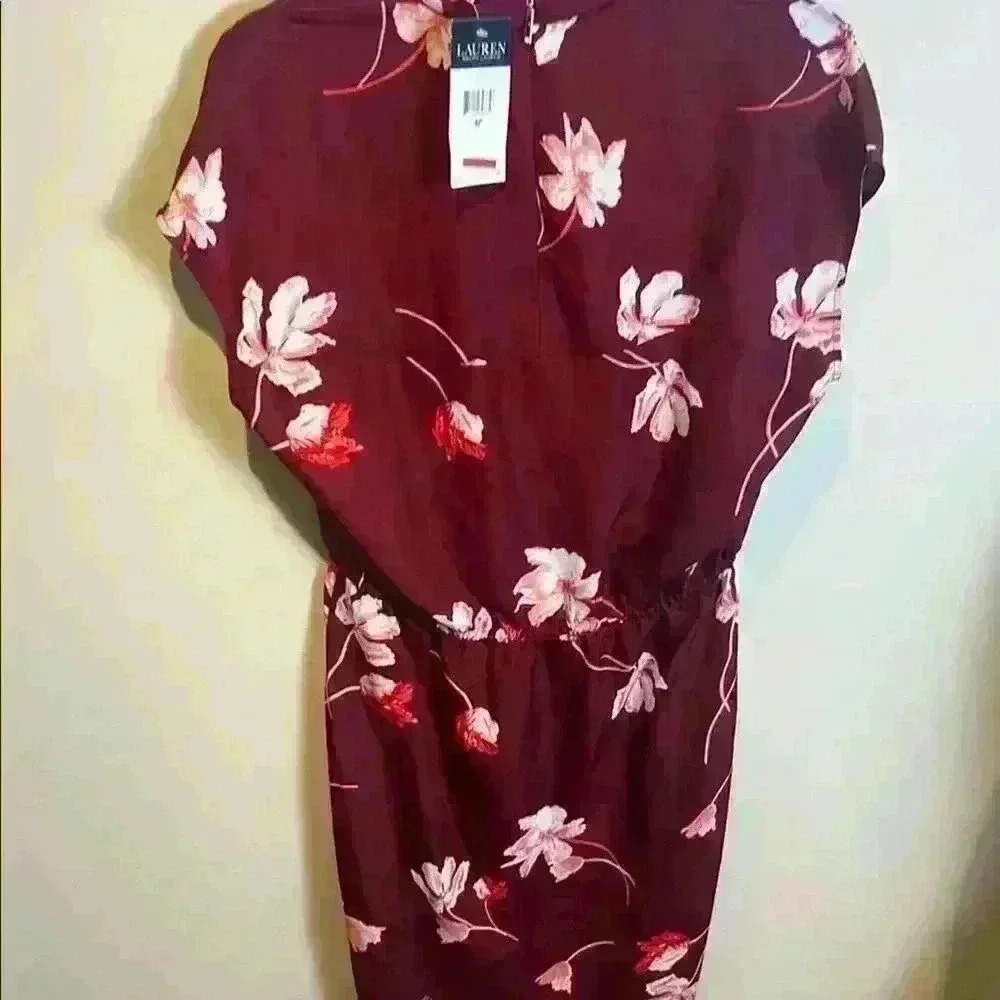 NWT Ralph Lauren sz 4P Burgundy Floral Print Midi Dress - Picture 5 of 9
